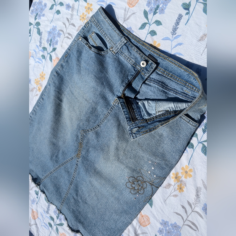 VTG Ramie Embroidered Denim Skirt 8